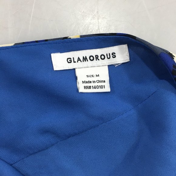 Glamorous M Floral Short Romper Long Sleeve Open Back Pockets - Picture 7 of 7